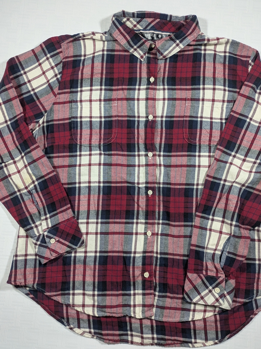 Riders by Lee Womens XXL Plaid Flannel Button Down Shirt Red Navy Cream